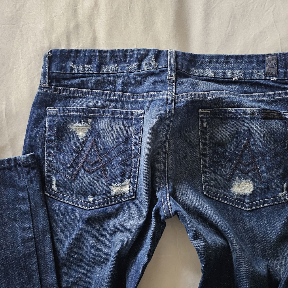 7 For All Mankind Dark Blue Distressed Flare A Pocket Jeans